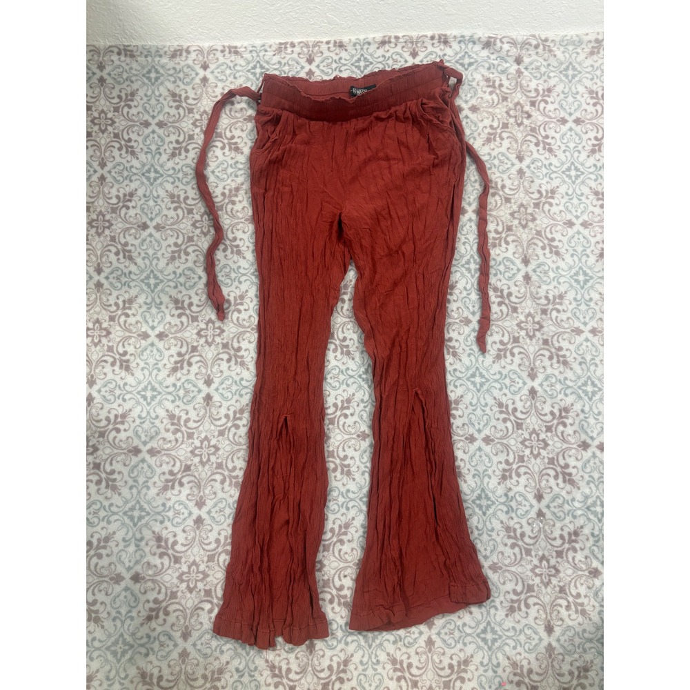 Rewash Los Angeles Rust Orange Crinkle Gauze Flare Leg Slit Pants Large